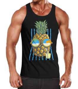 Herren Tank Top chilling Ananas Pinapple Sommer Beach Party Slim Fit Neverless® schwarz M