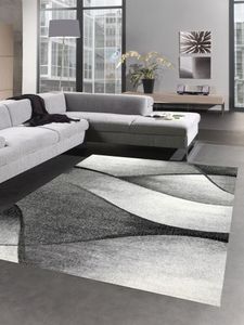 Teppich Wohnzimmer modernes Wellen Design in grau anthrazit - pflegeleicht Größe - 80x150 cm