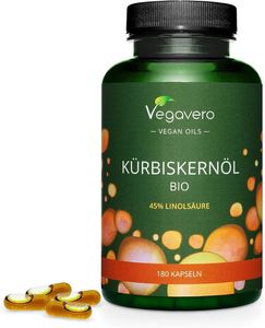 Vegavero Kürbiskernöl BIO 180 Kapseln | rein pflanzlich | kaltgepresst | reich an Nährstoffen | vegan