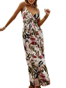 Damen ärmellose Sundress Sommer Rückenless langes Kleid y Spaghetti -Riemen Maxikleider,Farbe:Weiß,Größe:Xl