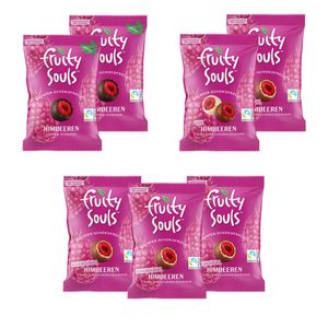 FruitySouls - Gefriergetrocknete Himbeeren mit Schokolade | gemischt | 7 Pack (560g) | Schokofrüchte | Gefriergetrocknete Früchte, schokoliert