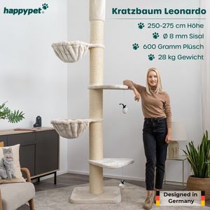 HAPPYPET Kratzbaum 'Leonardo' Grosse Katzen Stabil XXL Deckenhoch, 250 bis 275 cm - 18 cm Dicke Stämme, Katzenkratzbaum für Maine Coons & Ragdolls