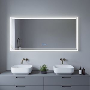 LED Badspiegel 140x70cm Badezimmerspiegel mit Beleuchtung Wandspiegel mit Touch-Schalter Kaltweiß 6400K Warmweiß 3000K Spiegelheizung Dimm- und Memory-Funktion Energiesparend IP44