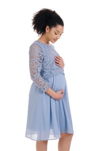 Umstandskleid mit Spitze - Schwangerschaftskleid - festlich - Chiffon - Hochzeitsgast - Festkleid (M, Hellblau) 6400