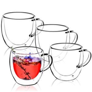 KADAX doppelwandige Glase Tasse "Forli", Gläser, Trinkglase für Saft, Tee, Kaffee, Transparent, 250 ml, 4 Stück