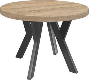 Runder Ausziehbarer Tisch für Esszimmer, PERO, Loft-Stil, Skandinavische, Durchmesser: 120 / 220 cm, Farbe: Eiche Sonoma / Schwarz