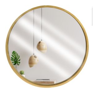 Vilde Wandspiegel Hängespiegel Spiegel mit Holzrahmen goldfarben rund 30 cm