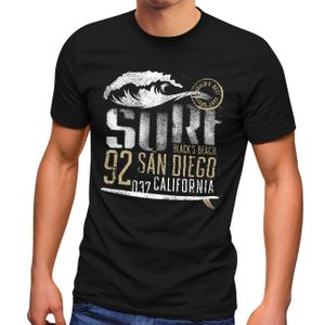 Herren T-Shirt Surf California Aufdruck San Diego Welle Fashion Streetstyle Neverless®  schwarz L