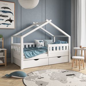 Livinity® Hausbett Design, 80x160 cm mit 2 Schubladen und Matratze, Weiß