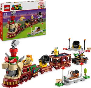 LEGO Super Mario Bowser i pociąg ekspresowy, Interaktywna Zabawka dla Dziecka, Kolejka do Zbudowania z 6 Figurkami w tym Hammer Bro i 2 Goomby, Prezent dla 9-latka, dla Chłopca i Dziewczynki, 71437