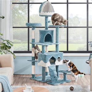 Yaheetech Kratzbaum Katzenbaum Ozean-Stil 184 cm H mit Katzenhöhlen Plattformen Sisalstämmen, Blau