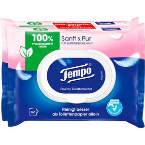 Tempo Feuchtes Toilettenpapier Sanft & Pur Duo-Pack 1-lagig, 2x 42 Tücher