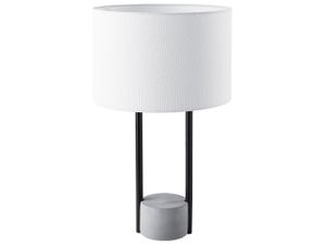 BELIANI Tischlampe Schwarz Metall 60 cm Stoffschirm Weiß Säulenform Lampenfuß aus Beton Kabel mit Schalter Moderner Stil