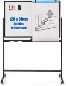 COSTWAY Doppelseitiges mobiles Whiteboard, 120 x 80 cm, höhenverstellbares magnetisches Whiteboard mit Rollen, Ständer und Stiftablage, inkl. Zubehör für Schule, Büro, Zuhause