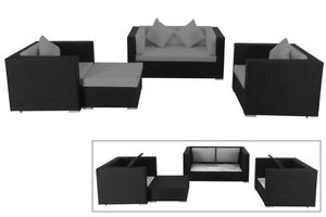 OUTFLEXX Loungemöbel-Set, 5 Personen, schwarz, Polyrattan, wasserfeste Kissenbox