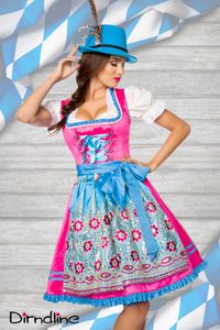 Dirndline Damen Dirndl Oktoberfest Fasching Trachtenkleid Partykleid Karneval Trachten, Größe:S, Farbe:blau/pink