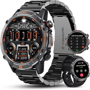 Fur Herren mit Telefonfunktion, AMOLED Runde Militärische Robuste Fitnessuhr mit Schrittzähler, Outdoor Sportuhr, 60 Tage Extra Lange Wasserdicht