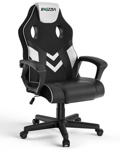 Gaming Stuhl - Bigzzia Computerstuhl Ergonomisch - Gamer Stuhl Bürostuhl mit Höhenverstellung Wippfunktion Feste Armlehne für Erwachsene Junge Mädchen, Weiß
