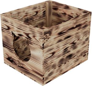 QLS Katzenhaus Box aus Holz passend für Kallax-Regal 33x38 x29 cm geflammt 11238