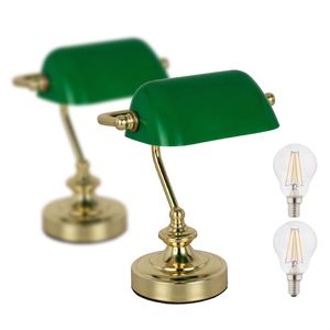 Tischlampe Wohnzimmer LED Tischleuchte 2er Set Schreibtischlampe Bankerlampe Grün