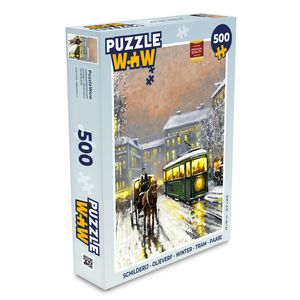 MuchoWow® Puzzle 500 Teile Gemälde - Ölgemälde - Winter - Straßenbahn - Pferd - Denken - Spiel - Toy