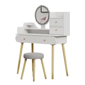 Vicco Vanity table Edda, 100 cm with LED mirror and stool, White