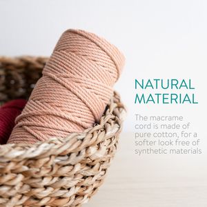 Navaris Makramee Garn 3er Set - Baumwollschnur für DIY Projekte Wandteppich Traumfänger - Natur Baumwolle Baumwollkordel - weiß, dunkelrot, altrosa