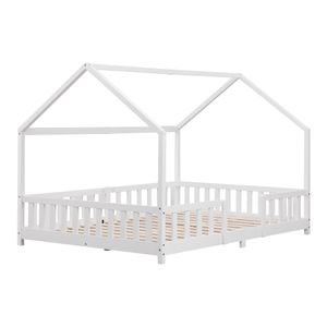 Kinderbett ’Sisimiut’ in Haus-Optik mit Rausfallschutz Kiefernholz 140 x 200 cm Weiß