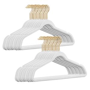50 Stück hochwertige Samt Kleiderbügel in der Farbe Weiß mit Gold Look Haken / Anti-Rutsch / von StickandShine