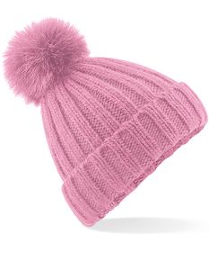 Beechfield Verbier Faux Fur Pop Pom Chunky Beanie