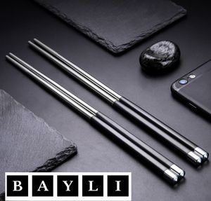 Bayli 1 Paar Chinesische Essstäbchen Set aus Edelstahl | edle Sushi Stäbchen Spülmaschinenfest und Rostfrei | Wiederverwendbare 24,3cm Chopsticks für Asiatisches Geschirr Besteck