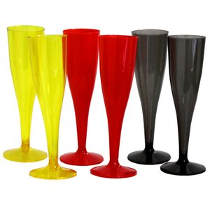 30x Plastik Sektglas 0,1L | Champagnerglas Kunststoff Unzerbrechlich | Sektkelch Plastikglas Schwarz Rot Gelb