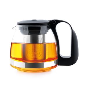 T24 Glas Teekanne 700ml | mit Edelstahlsieb | Schwarz | hitzebeständige Teekanne | ergonomisch | BPA-frei