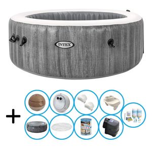 Intex - Greywood Deluxe - Jacuzzi - 216 x 71 cm - Grau - Inklusive Wartungspaket und Getränkehalter