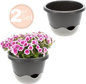 2x Blumentopf zum hängen Outdoor mit Wasserspeicher Hängeampel Blumenampel Kette Hängeblumentopf 25 cm Anthrazit