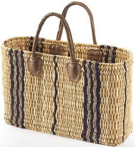 Kobolo Tasche Seegrastasche Korbtasche Strandtasche - Lederhenkel - Muster in blau