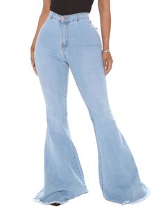 Damen High Waist Elastische Flare Jeans Casual Elastische Flare Hose Hose,Farbe:Hellblau,Größe:3Xl