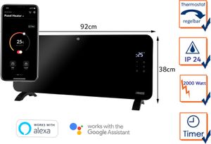 Princess 348200 Smartes Flächenheizsystem Schwarz - 2000 Watt - Steuerbar über WLAN