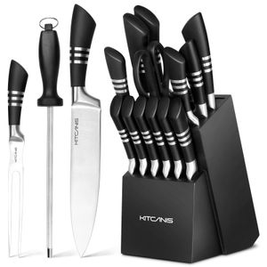 Messerblock Messerset 17 teilig, Profi Kochmesser Küchenmesser Set mit Edelstahl, inklusive Küchenschere und Messerschärfer, Massivholzmesserblock