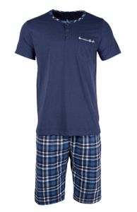 Schlafanzug Herren Kurz HEYO Pyjama aus Baumwolle Zweiteiliges Set Shorts T-Shirt Hellblau Kariert M