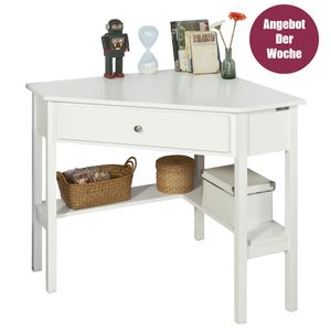 SoBuy® Rohový stôl, písací stôl, s policou a zásuvkou, biely, FWT31-W