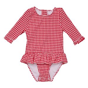 Snapper Rock - UV-Badeanzug für Babys und Mädchen - Langarm - Picknickparty - Rot, 98/104