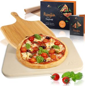 Pizzastein Inkl Bambus Pizzaschaufel Dauerbackfolie Und Beileger Der Ultra - Beige Beige + Bambusschaufel Steinzeug