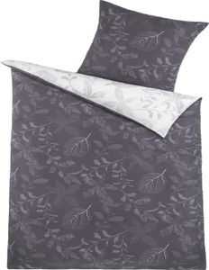 Mako Satin Wende Bettwäsche, 135x200+80x80cm, 100% Baumwolle, grau/silber, dezent floral gemustert Mako Satin Wende Bettwäsche, 135x200+80x80cm, 100% Baumwolle, grau/silber, dezent floral gemustert