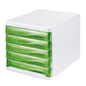 helit Schubladenbox 5 Schübe weiß/grün transparent