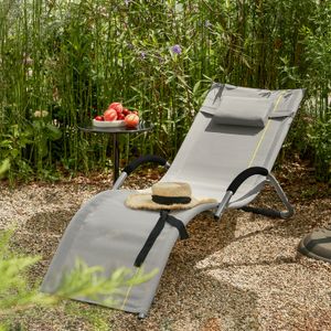 SoBuy OGS38-HG Sonnenliege Gartenliege Relaxstuhl Liegestuhl mit Kopfkissen Hellgrau BHT ca: 56x67x165cm