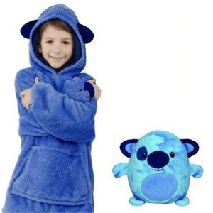 Kinder Hoodie Weiche Warme Decke Sweatshirt Oversize Haustiere Plüsch Nettes Kissen, 50*70cm | PILLOWPET Blaues Hündchen
