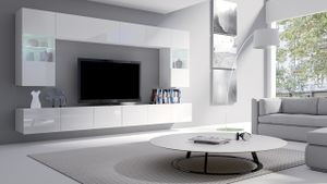 Obývacia stena / zostava do obývacej izby CALABRIA 1 Biely / Biely lesk s RGB LED osvetlením