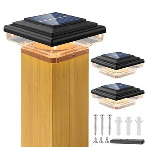 Forever 2 Stück Solar Pfostenleuchten, 8LED Solarleuchten für Außen Solar Zaunpfosten Lampe für hölzerne Pfosten, Plattform, Patio, Zaun beleuchtung