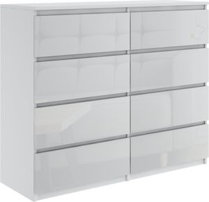Kommode mit 8 Schubladen 120cm Sideboard Wohnzimmer Schlafzimmer Möbel Highboard Mehrzweckschrank Schrank | Hochglanz Weiß